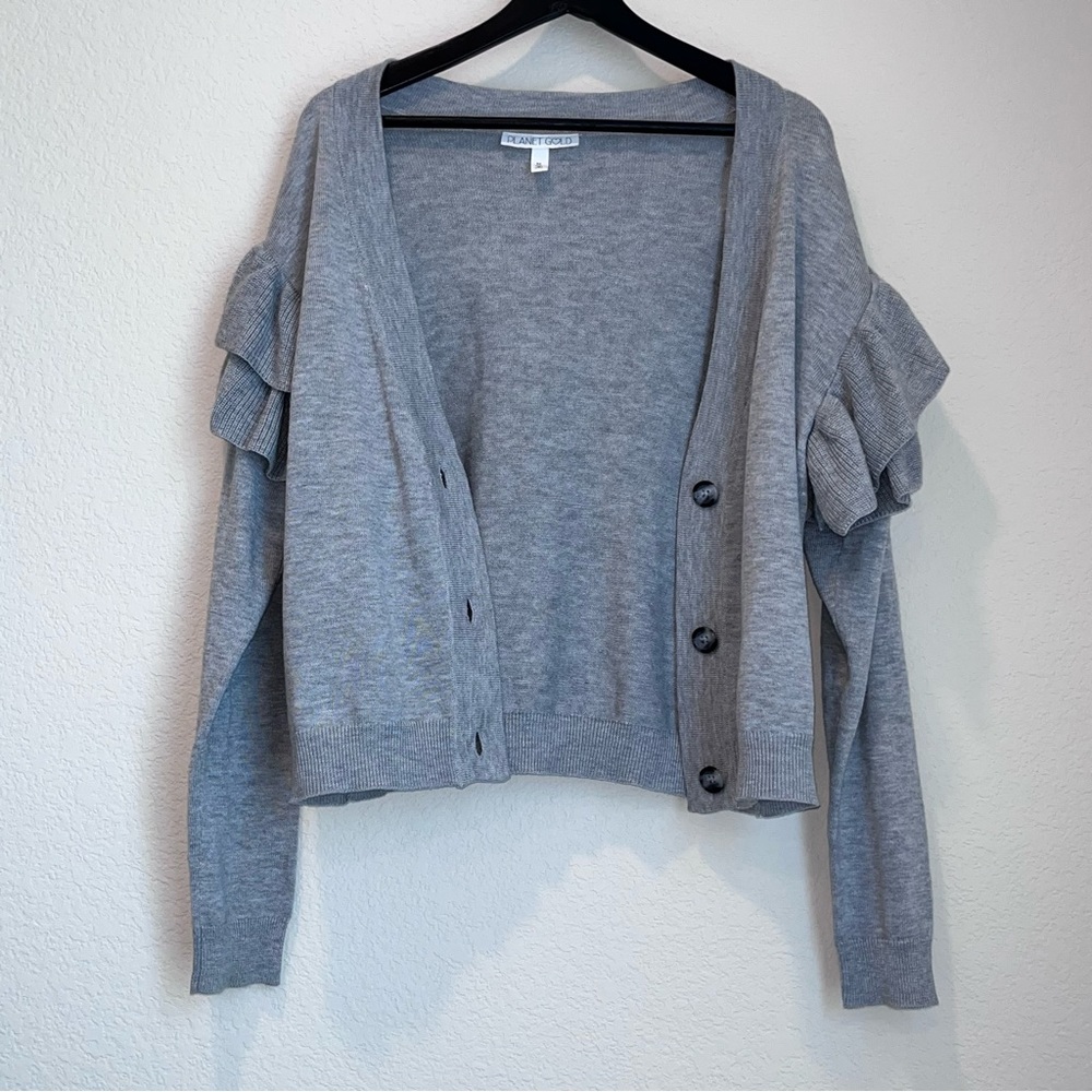 Planet Gold Ruffled Sleeve Cardigan